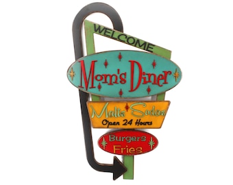 Welcome Sign Moms Diner Welcome Kitchen Personalized Decor Retro Welcome Sign Vintage Look Retro Restaurant Sign Route 66 Retro Diner Sign