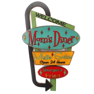Personalized Decor - Diner Style Sign, Retro Kitchen Décor, Moms Diner Route 66 Decor, Custom Home Sign for Restaurant or Kitchen