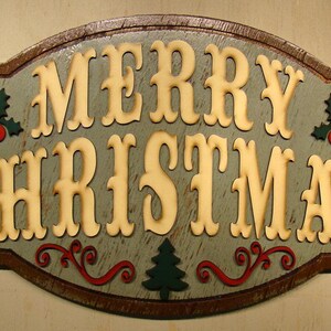 Farmhouse Merry Christmas Wood Sign: Holiday Home Decor (24x13) 画像 1