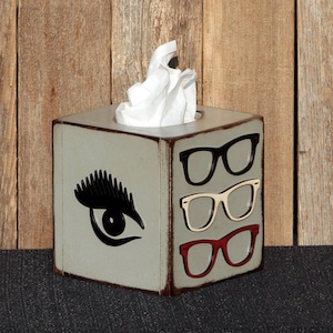 Eyeglasses Decor Wooden Tissue Box: Optometry Gift