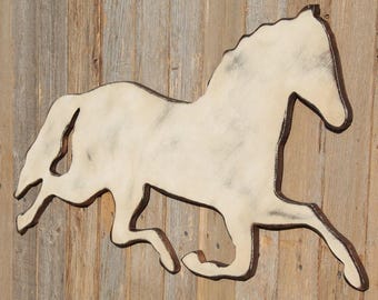 Trotting Horse Wooden Sign: Distressed White Equestrian Decor
