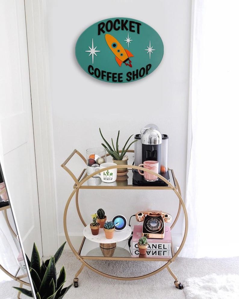 Mid Century Modern Rocket Coffee Shop Sign: Atomic Age Decor image 9
