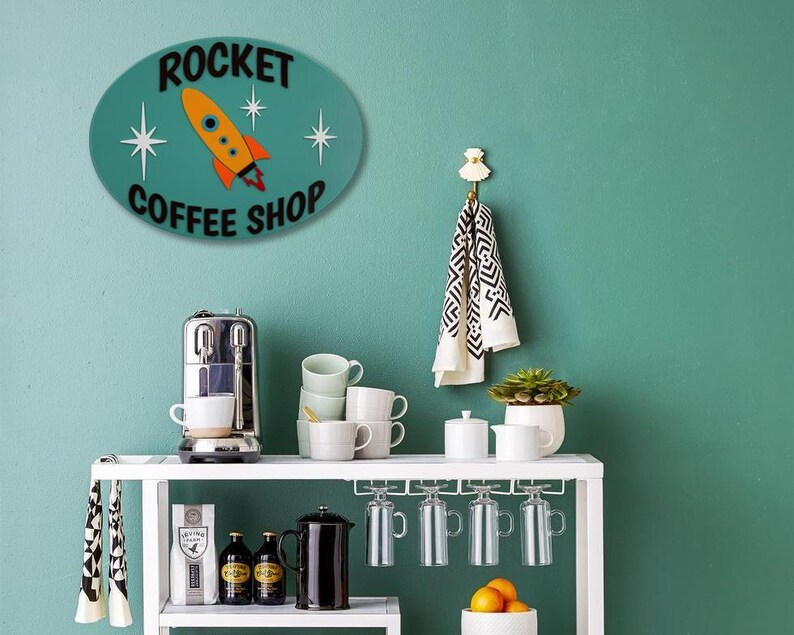 Mid Century Modern Rocket Coffee Shop Sign: Atomic Age Decor image 8