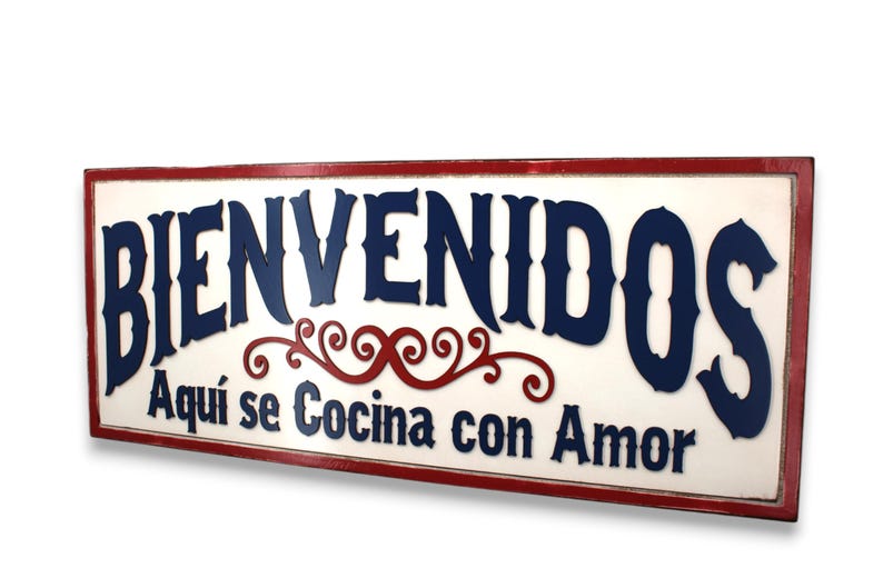Welcome Cooked With Love Bienvenidos Aquí se Cocina con Amor Kitchen Remodel Kitchen Sign Wood Kitchen Decor Kitchen Sign La Cocina Spanish afbeelding 3