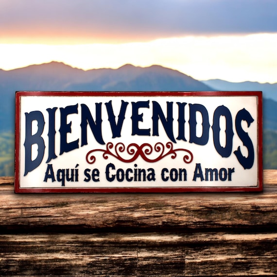 Welcome Cooked With Love Bienvenidos Aquí se Cocina con Amor Kitchen Remodel Kitchen Sign Wood Kitchen Decor Kitchen Sign La Cocina Spanish
