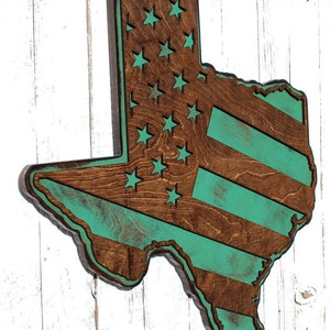 Handmade Texas Sign: Turquoise & Stained Wood, Lone Star State Wall Decor image 3