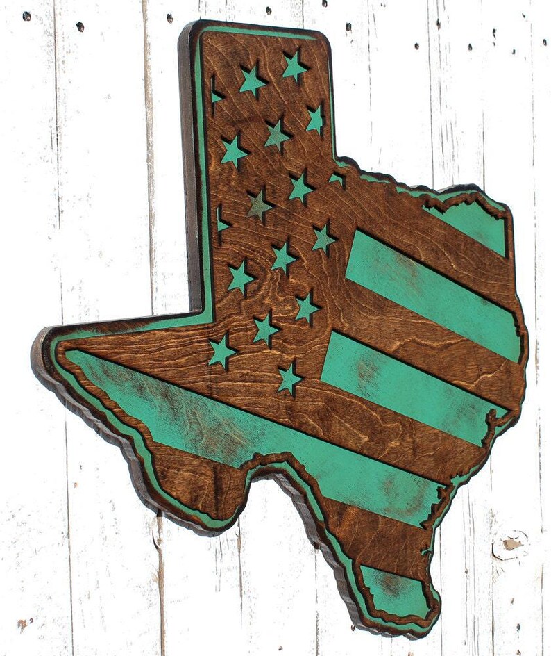 Handmade Texas Sign: Turquoise & Stained Wood, Lone Star State Wall Decor image 3