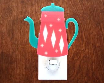Atomic Coffee Pot Night Light: Mid Century Modern Acrylic Kitchen Decor