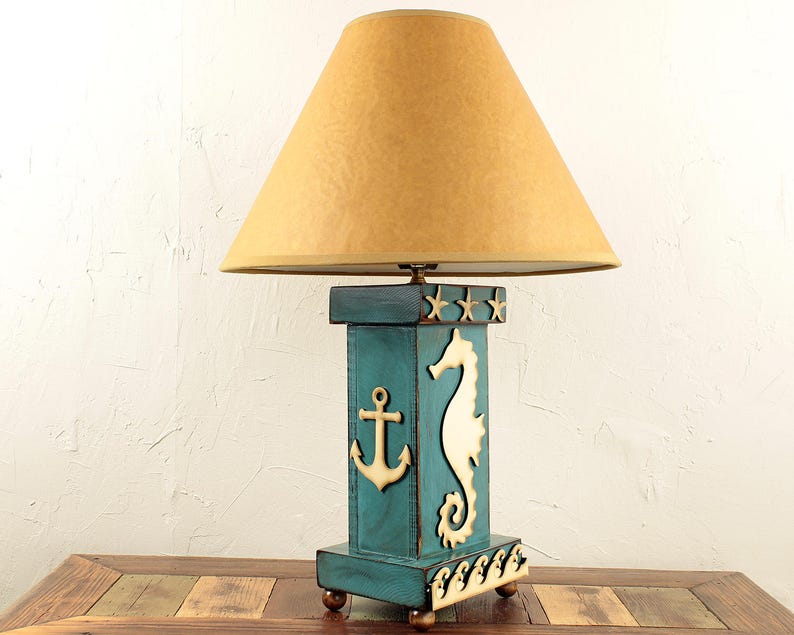 Beach House Lamp Nautical Decor Unusual Wood Desk Table Rustic Lighting Lake