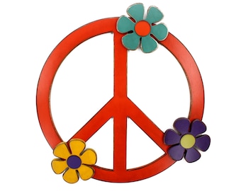 Giant Peace Sign Wall Art: Hippie Flower Decor (24 inch)