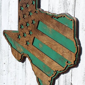 Handmade Texas Sign: Turquoise & Stained Wood, Lone Star State Wall Decor image 2