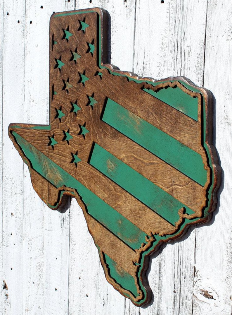 Handmade Texas Sign: Turquoise & Stained Wood, Lone Star State Wall Decor image 2