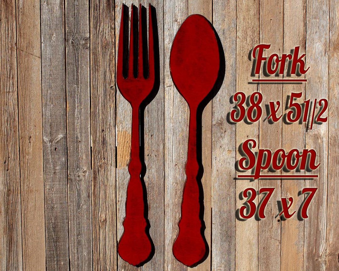 Red Fork Sign Fork and Spoon Sign: Rustic Farmhouse Kitchen Decor Set - Etsy