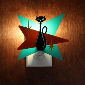 Mid Century Modern Night Light Black Cat Atomic Design Night Light Acrylic Night Light Plug In Wall Light Ambient Light MCM Lite image 2