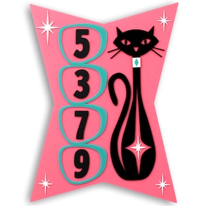 Atomic Cat | Mid Century Modern House Number Sign | Home Address Sign | Atomic House Sign | Custom House Address | Acrylic Home Address Sign