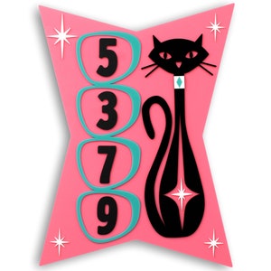 Atomic Cat House Number Sign: Mid Century Modern Acrylic Address