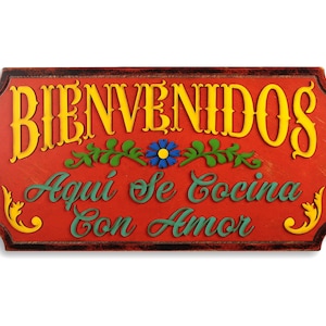 Letrero rústico de decoración para cocina mexicana, bienvenida a la cocina con amor, decoración de madera para remodelaciones de cocinas y más