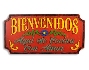 Rustic Mexican Kitchen Sign: Cooked With Love Cocina Decor