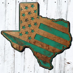 Handmade Texas Sign: Turquoise & Stained Wood, Lone Star State Wall Decor image 1