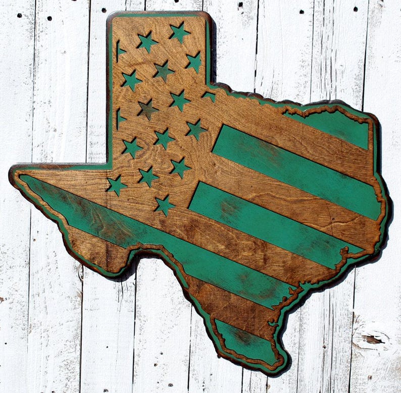 Handmade Texas Sign: Turquoise & Stained Wood, Lone Star State Wall Decor image 1