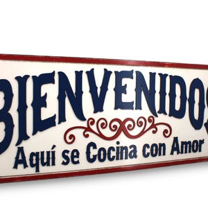 Welcome Cooked With Love Bienvenidos Aquí se Cocina con Amor Kitchen Remodel Kitchen Sign Wood Kitchen Decor Kitchen Sign La Cocina Spanish afbeelding 2