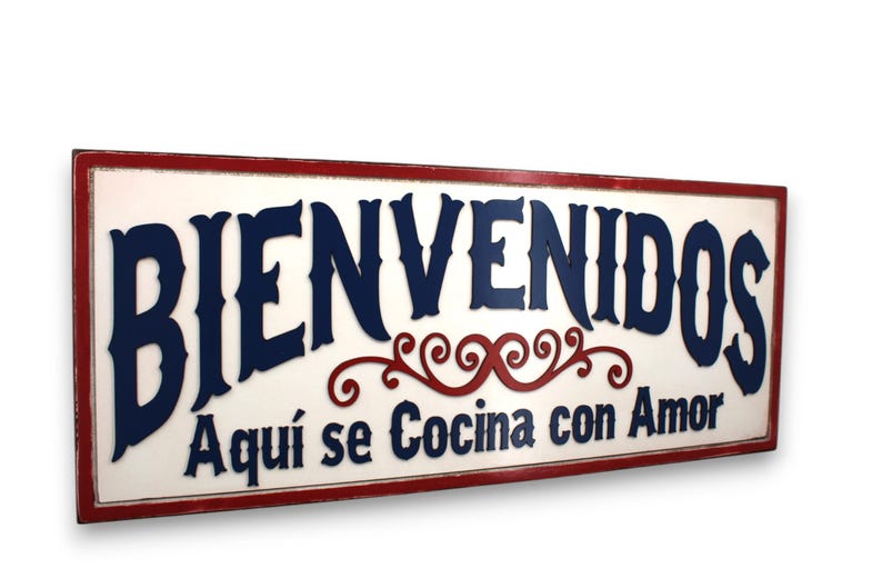 Welcome Cooked With Love Bienvenidos Aquí se Cocina con Amor Kitchen Remodel Kitchen Sign Wood Kitchen Decor Kitchen Sign La Cocina Spanish afbeelding 2