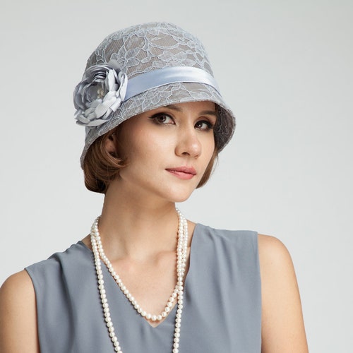 Cotton and Lace Grey Cloche Hat Lace 