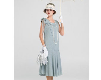 1920s linen dress, grey Great Gatsby party dress, flapper dress, 1920s high tea dress, Downton Abbey dress, Roaring 20s costume, 20s daywear