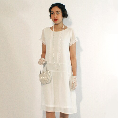 Off-white Flapper Dress With Short Sleeves 1920s Flapper - Etsy