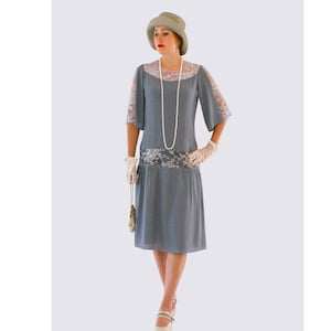 Grey Great Gatsby Dress With Elbow length Sleeves 1920s Dress