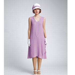 Lavender 1920s-inspired Crepe Georgette Dress With Drape and Bow, 20s ...
