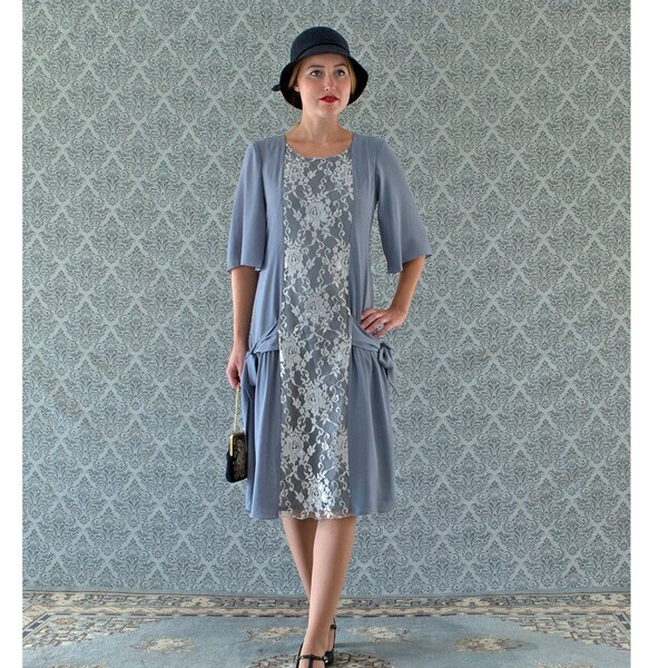 1920s dress, Grey and silver lace Great Gatsby dress with elbow sleeves, flapper dress, Downton Abbey dress, 20s clothing, flapper costume