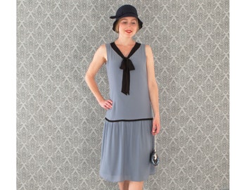 Little flapper dress in grey and black bow, 1920s flapper dress, grey Great Gatsby dress, 20s dress, Charleston dress, grey flapper outfit