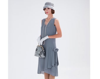 1920s Dress in Grey Linen With a Ruffled Skirt Detail Linen - Etsy