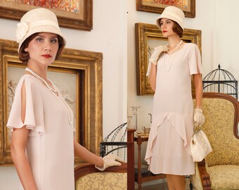 dress tea 1920s sweetheart neckline flapper pale marigold