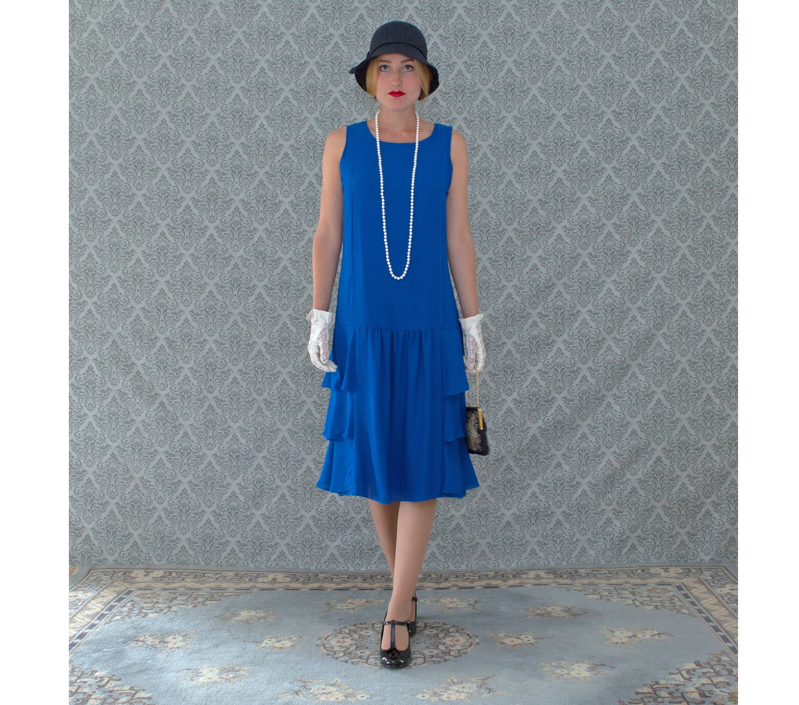 1920s Great Gatsby Dress in Sapphire Blue With Tiered Skirt Etsy