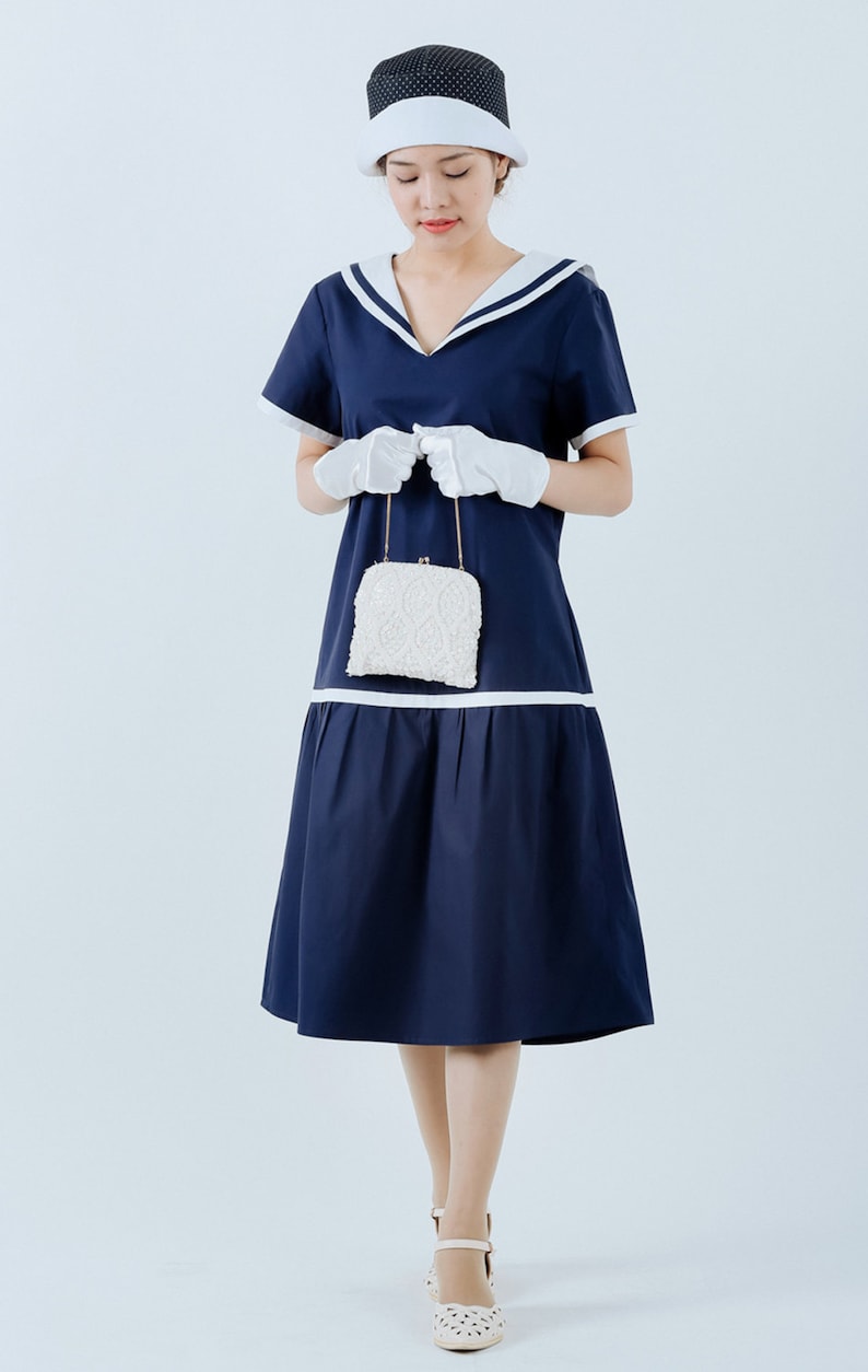 1920s -1930s Sailing Outfits | Dresses, Pants, Hats     1920s sailor dress in navy and white blue 20s day dress nautical flapper dress 1920s women clothing blue Gatsby dress Navy blue dress $130.00 AT vintagedancer.com