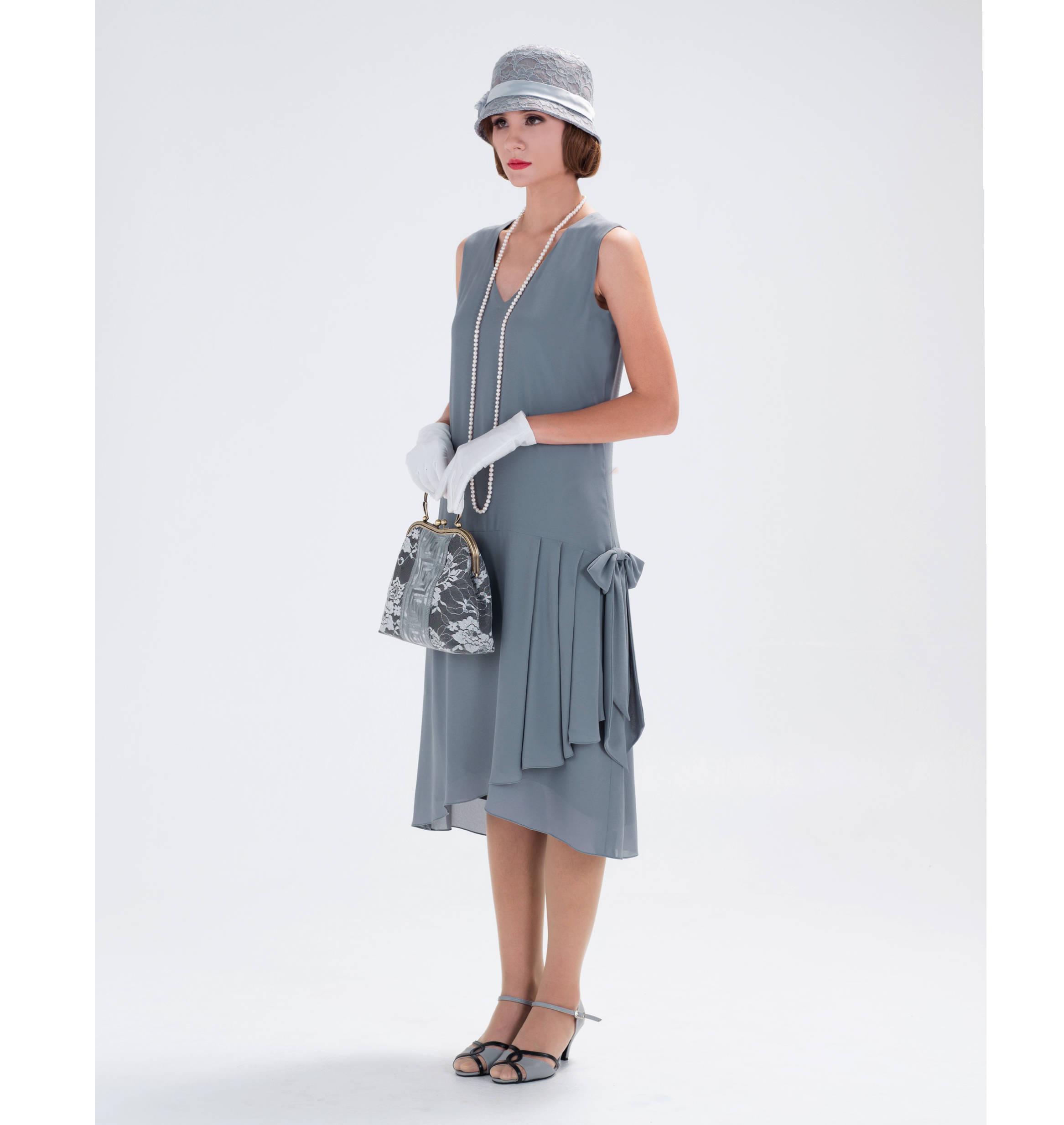 1920s-inspired Flapper Dress in Grey With Drape and Bow 1920s - Etsy