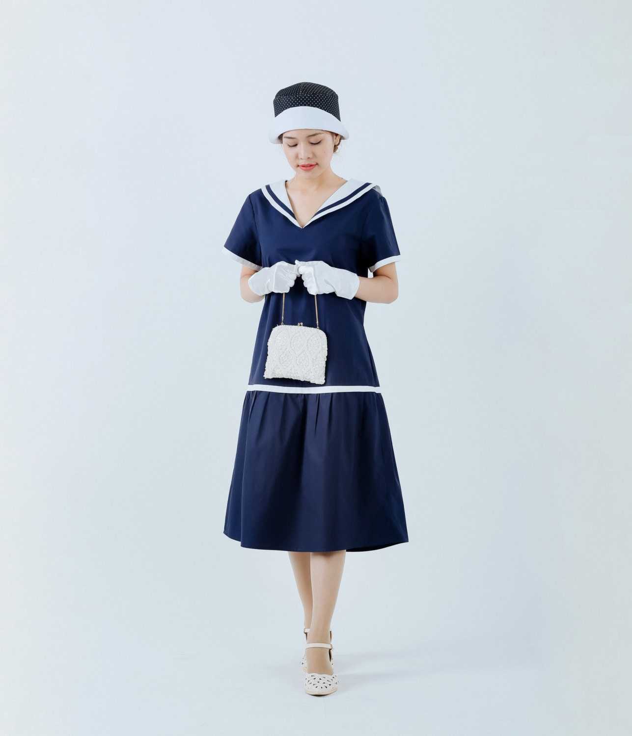 1920s Sailor Dress in Navy and White ...