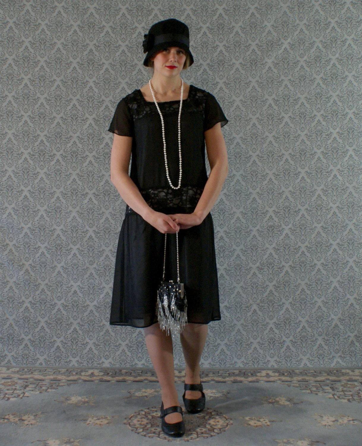 Black Flapper Dress With Chiffon and 