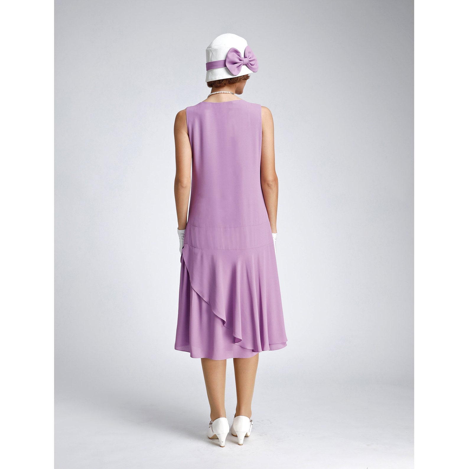 Lavender Crepe Georgette Dress 1920s Drop Waist Style With a - Etsy