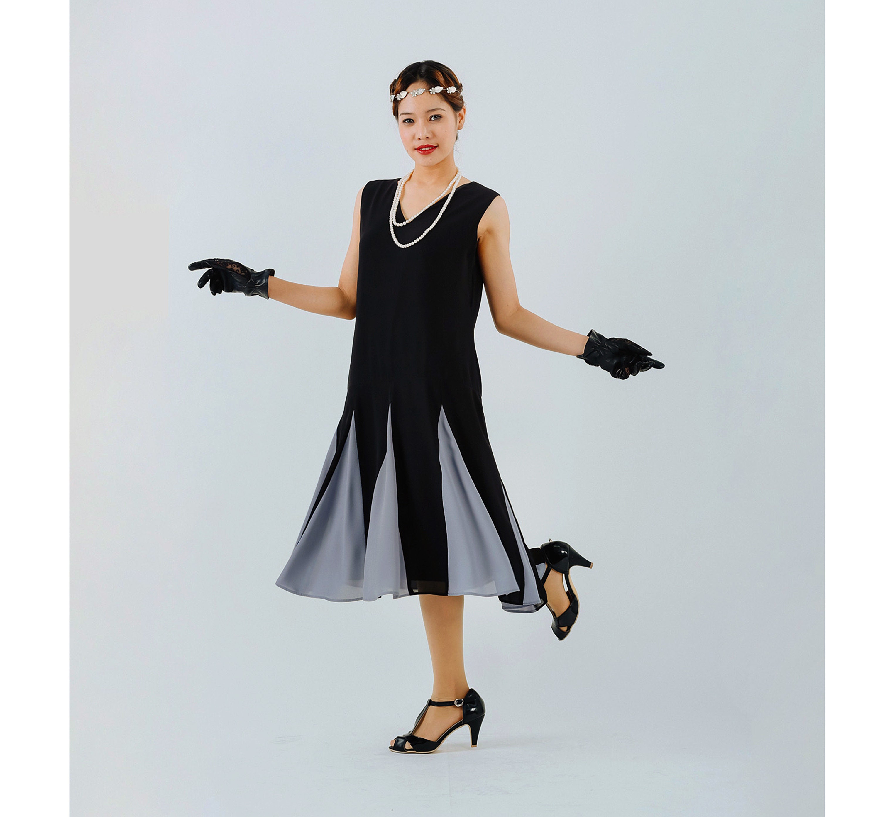 Pastoor Additief marge Flapper jurk met grijze en zwarte chiffon en rok godets - Etsy Nederland