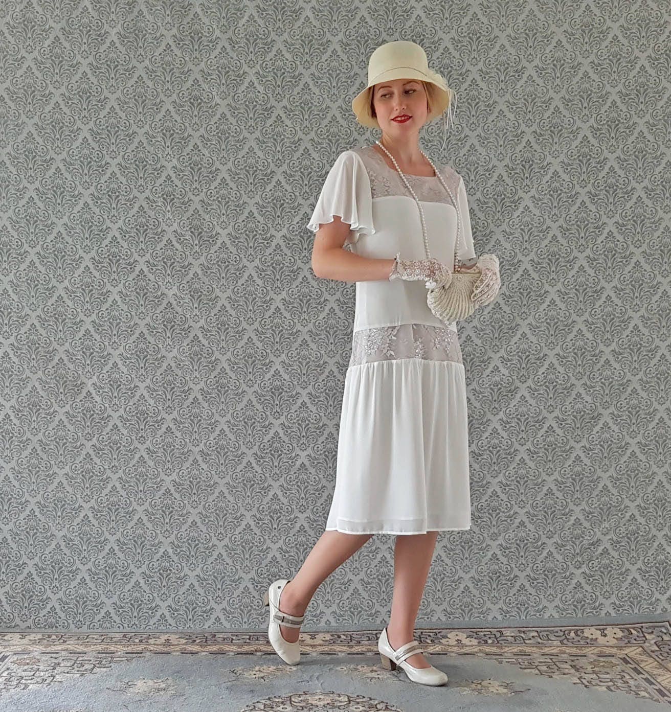 Off White Downton Abbey Dress With Flutter Sleeves White - Etsy UK
