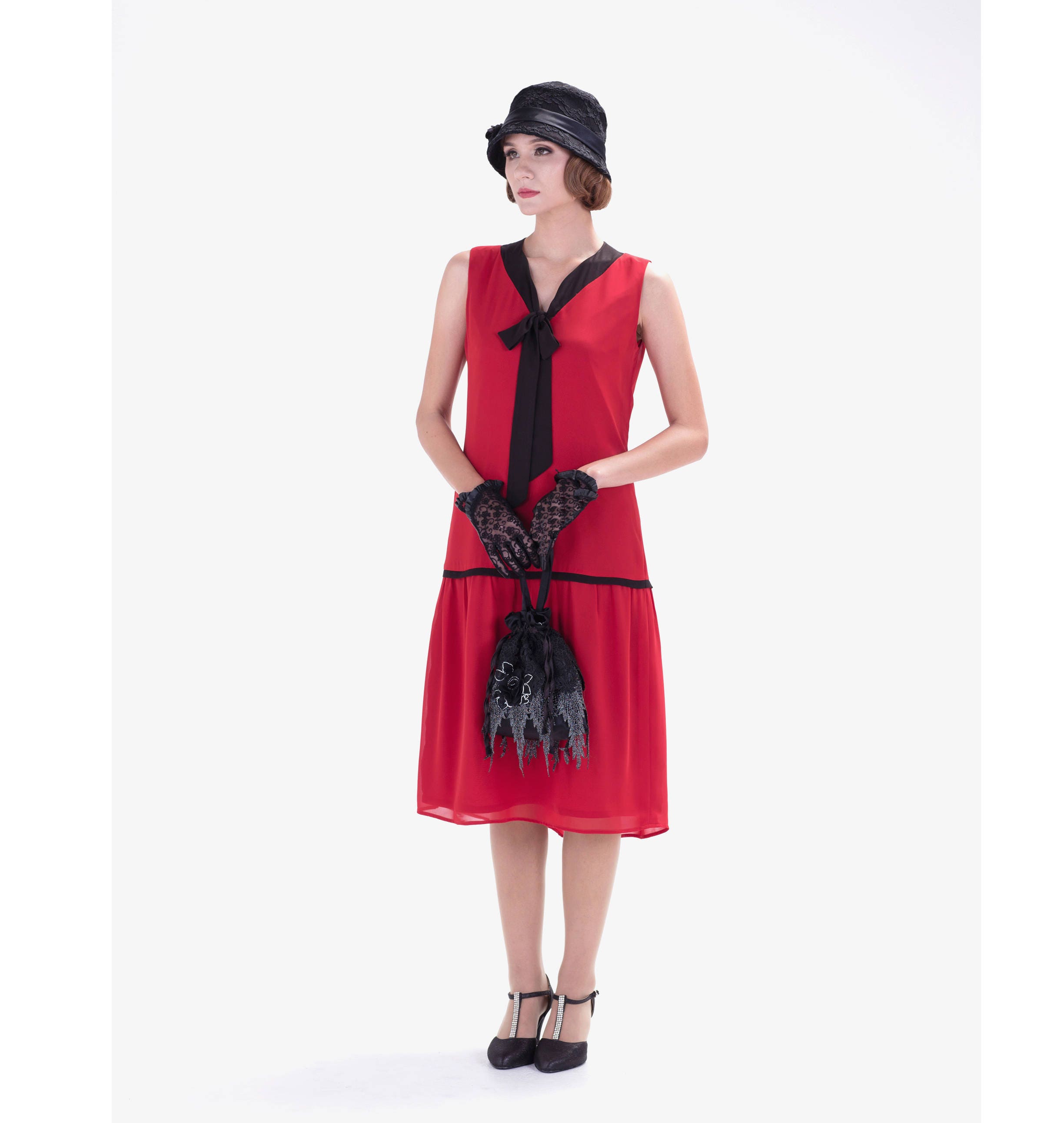 picar Viaje saltar Little Red Flapper Dress With Black Bow 1920s Flapper Dress - Etsy