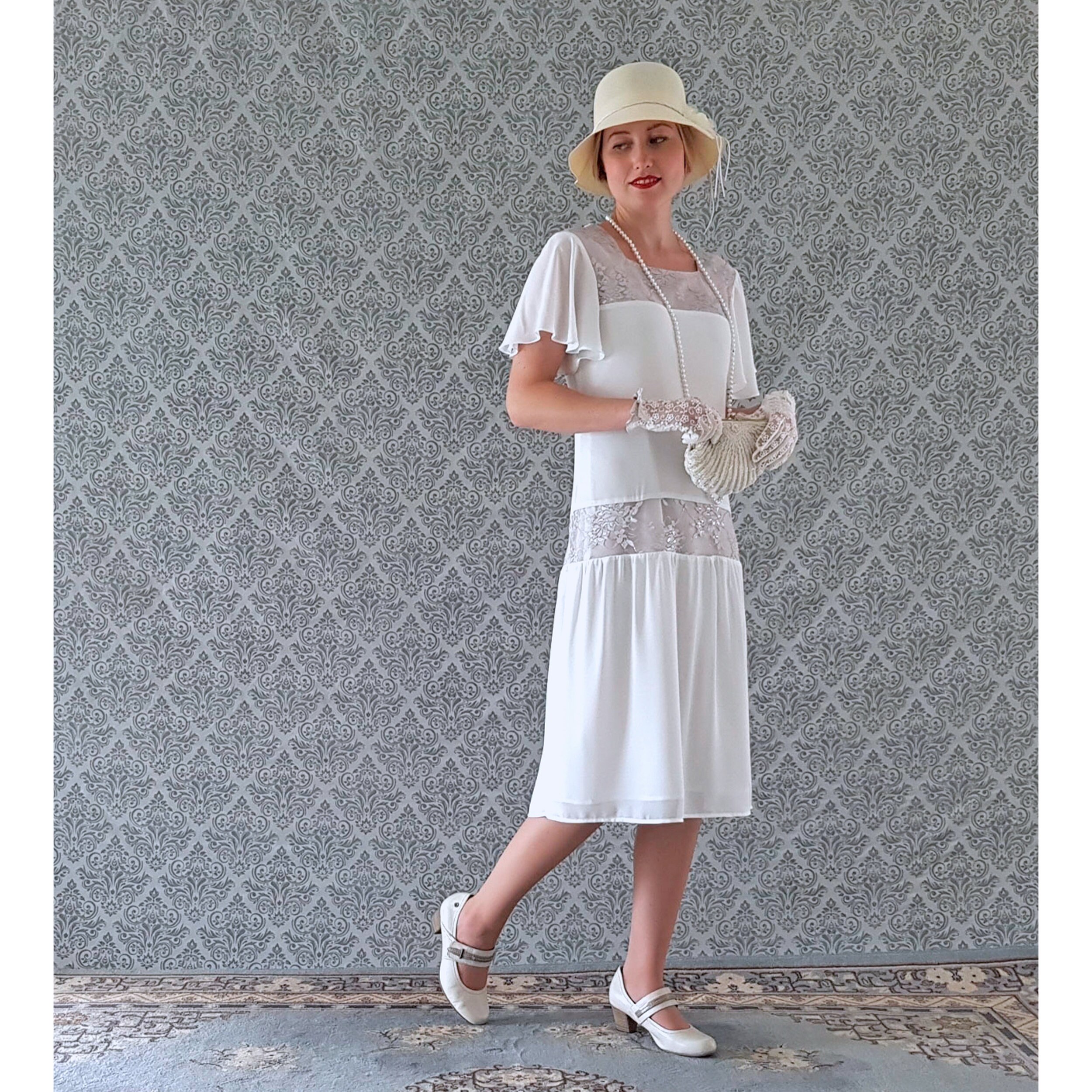 Off White Downton Abbey Dress With Flutter Sleeves White - Etsy Canada