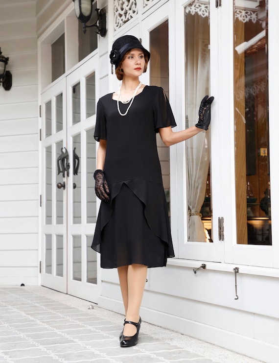 1920s Dress in Black With Sweetheart Neckline Great Gatsby - Etsy