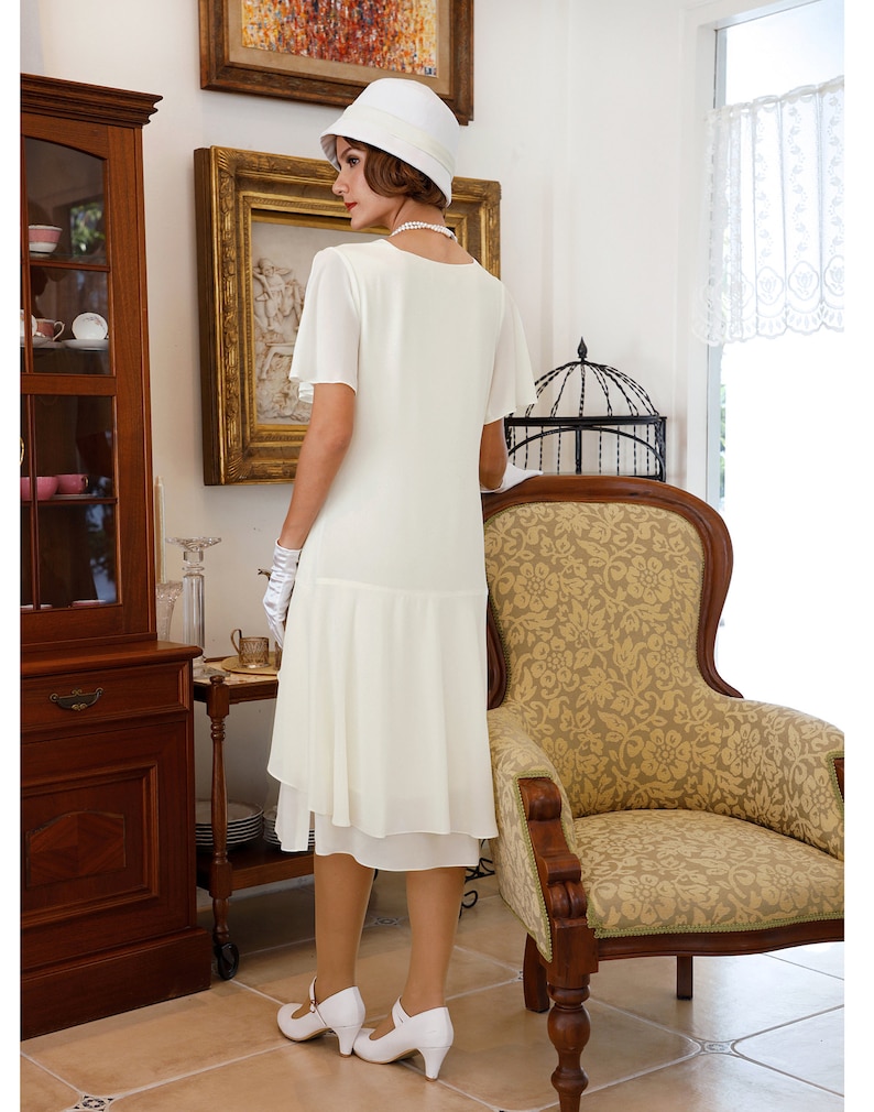 1920s High Tea Dress in Cream With Sweetheart Neckline Gatsby Etsy UK
