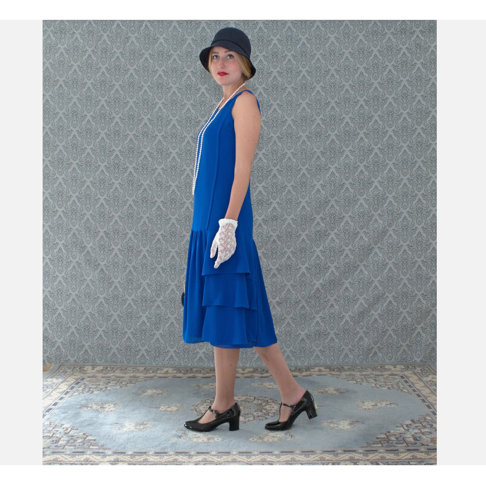 1920s Great Gatsby Dress in Sapphire Blue With Tiered Skirt Etsy