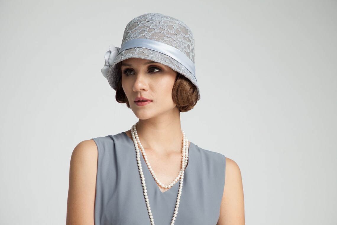 Great Gatsby hat with cotton and lace grey cloche hat lace Etsy