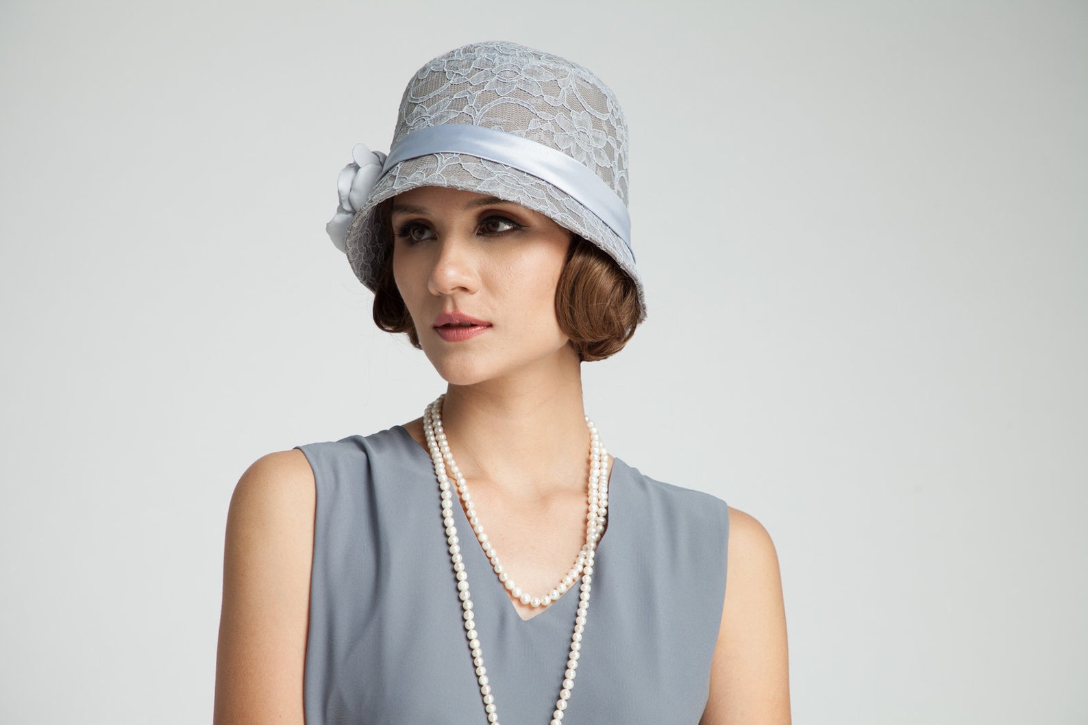 Great Gatsby hat with cotton and lace grey cloche hat lace Etsy